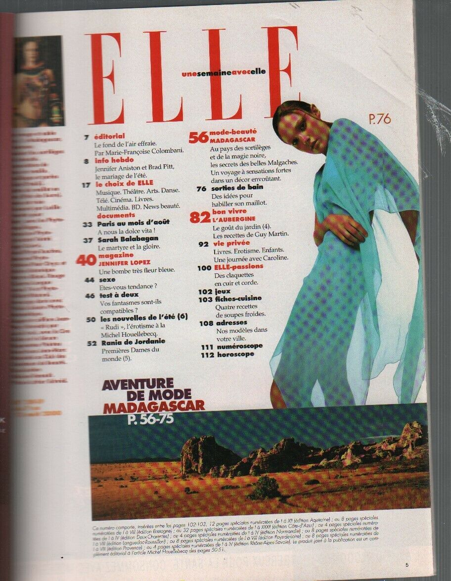 Elle French Magazine Aout 2000 August Jennifer Aniston Brad Pitt 09091 –  mr-magazine-hobby