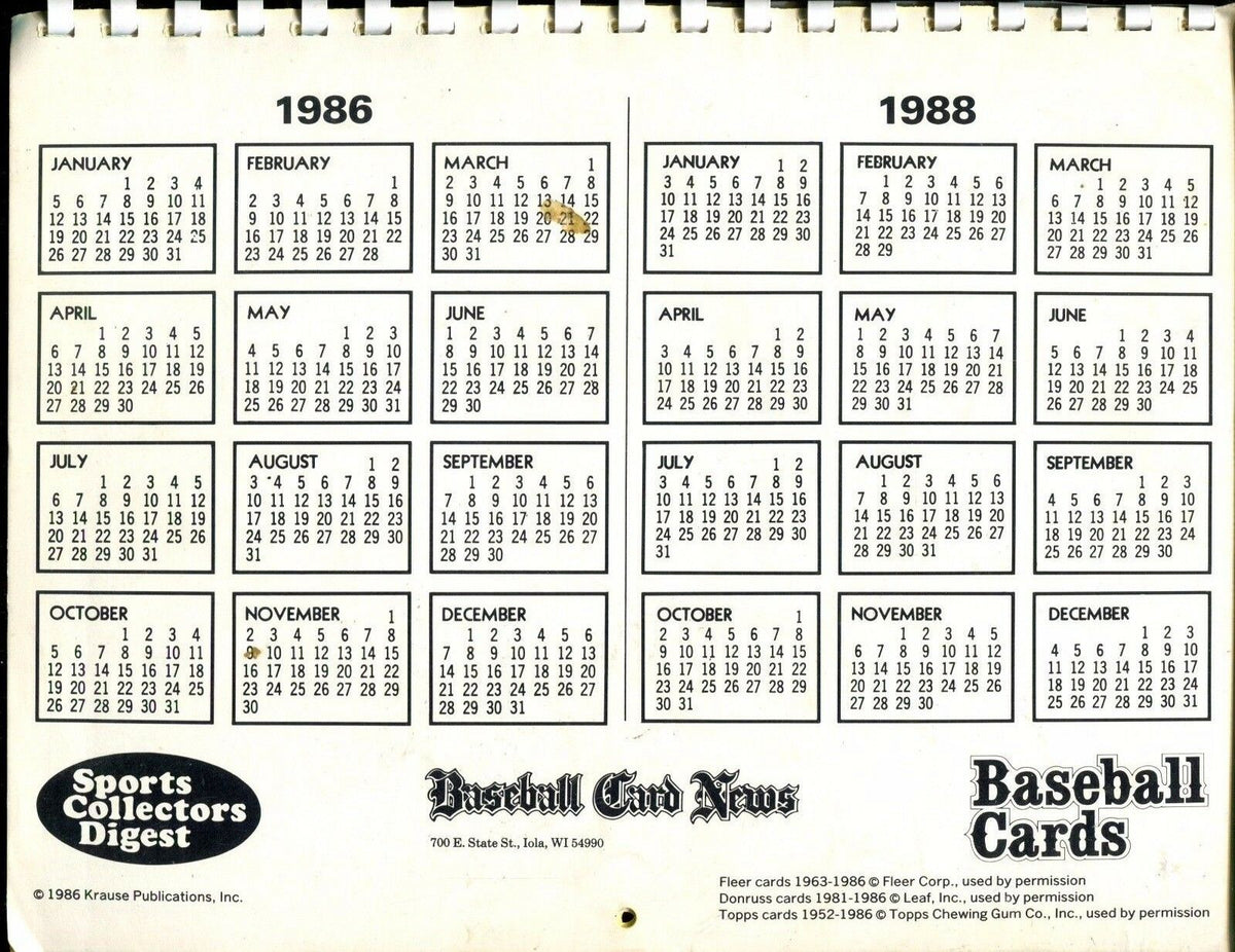 1987 Calendar 100 Years Of Baseball Cards SCD EX 010917jhe –  mr-magazine-hobby