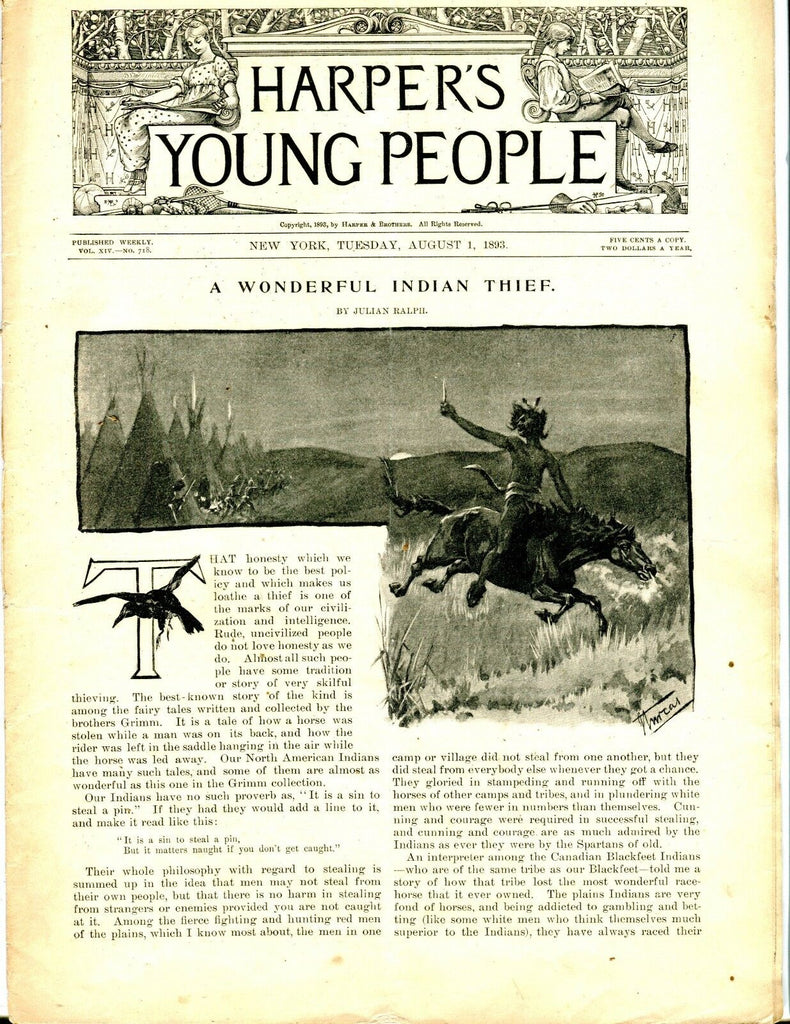 Harper's Young People Magazine August 1 1893 Indian Thief GD 042717nonjhe