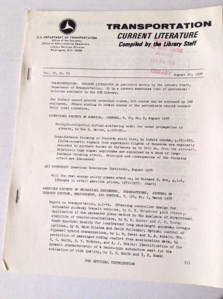 Transportation Current Literature Magazine August 30, 1978 FAL 050517nonrh