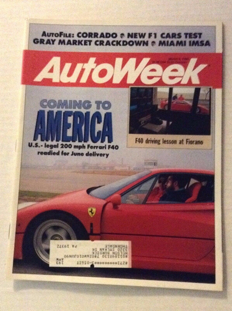 Autoweek Magazine Magazine Ferrari F40 March 5, 1990 011717RH