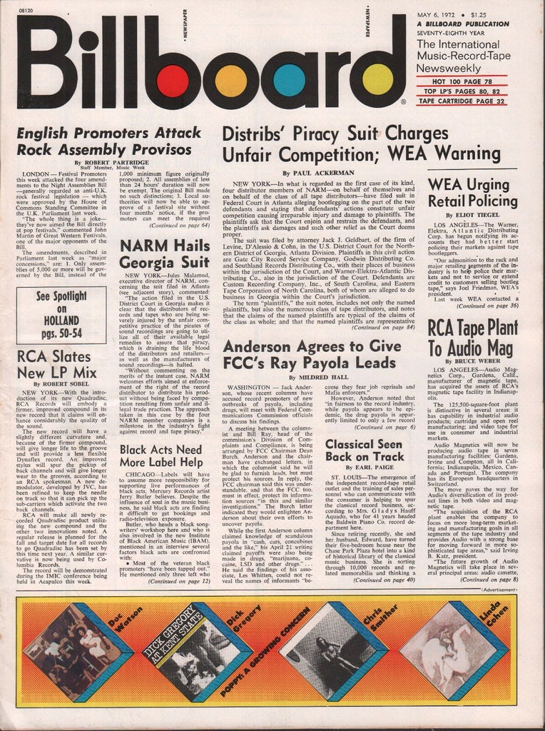 Billboard May 6 1972 Doc Watson. Dick Gregory 062817nonDBE