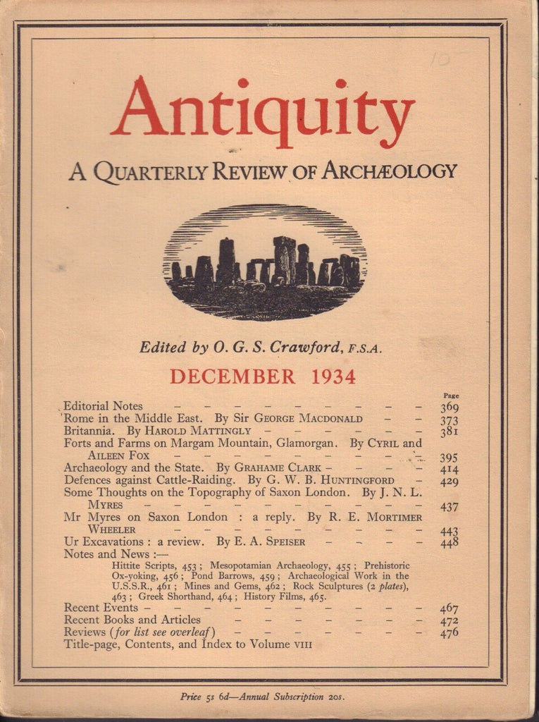 Antiquity Quarterly Review Archaeology December 1934 Rome London 090617nonjhe