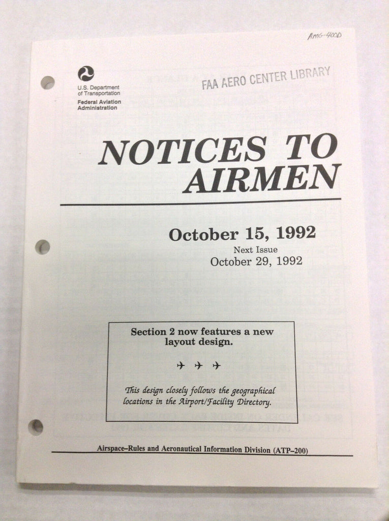 Notices To Airmen Magazine New Design Layout October 15, 1992 022217R