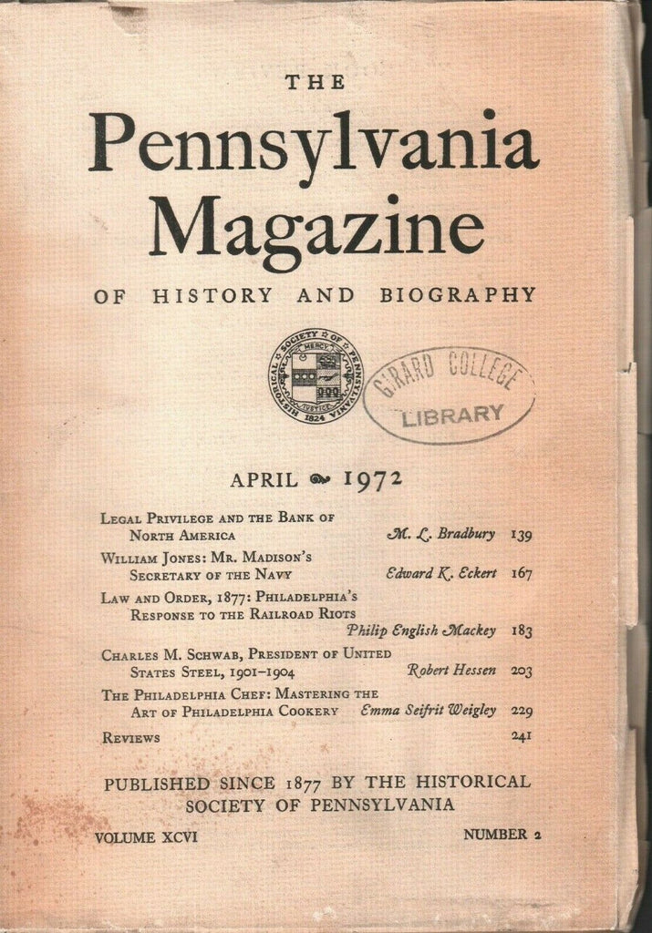 The Pennsylvania Magazine History Biography April 1972 ML Bradbury 061719AME