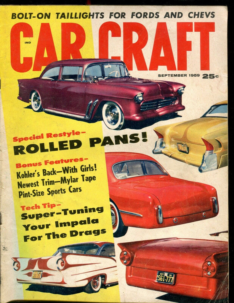 Car Craft Magazine September 1959 Rolled Pans GD No ML 012617jhe
