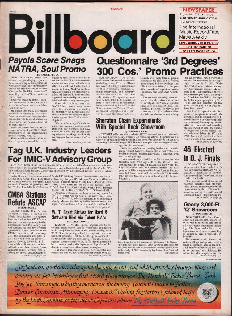 Billboard August 18 1973 The Marshall Tucker Band, Foster Sylvers 062917nonDBE