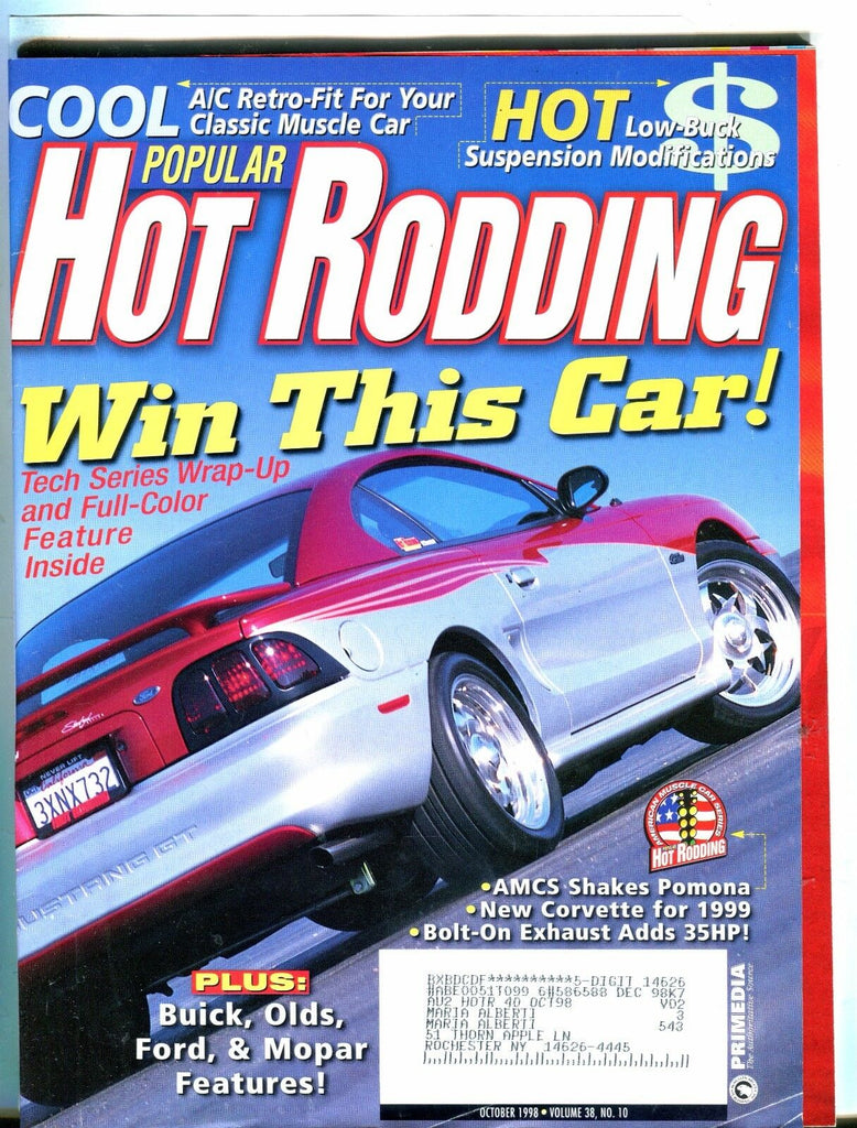 Popular Hot Rodding Magazine October 1998 Buick Olds Ford EX w/ML 050617nonjhe