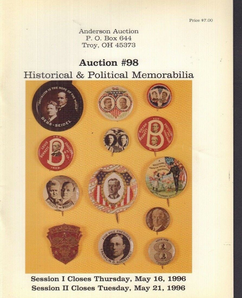 Auction Catalog Historic & Political Memorabilia No.98 May 21, 1996 031318nonr