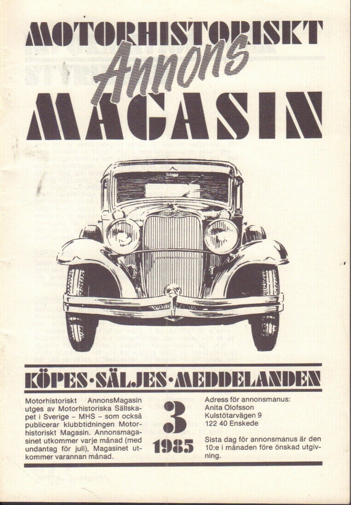 Motorhistoriskt Magasin Annons Swedish Car Magazine 3 1985 Ford 32717nonDBE