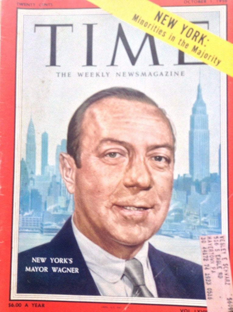 Time Magazine New York's Mayor Wagner October 1, 1956 091417nonrh2