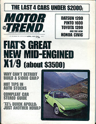 Motor Trend Magazine April 1973 Fiat Mid-Engined X1/9 EX 060916jhe