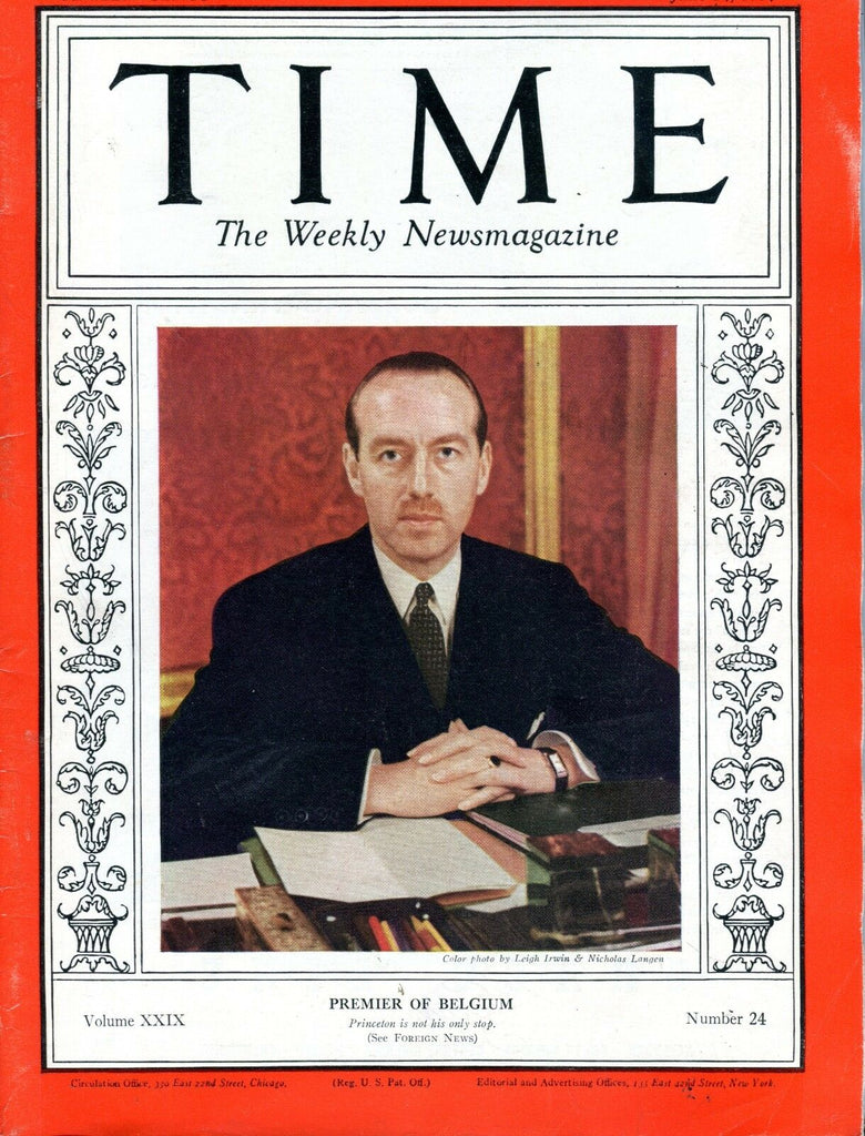 Time Magazine June 14 1937 Premier Of Belgium VGEX NO ML 093016jhe