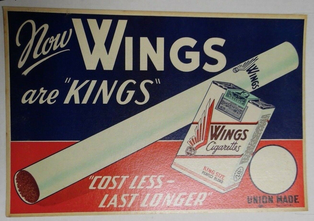 Wings Red/Blue Thick 18"x12" Original Cigarette Advert Poster Circa 1930/40