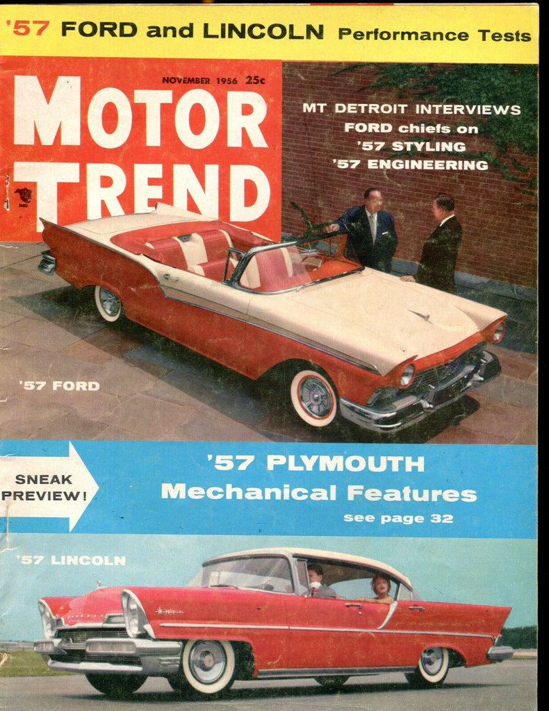 Motor Trend Magazine November 1956 '57 Ford Plymouth VG No ML 030117nonjhe