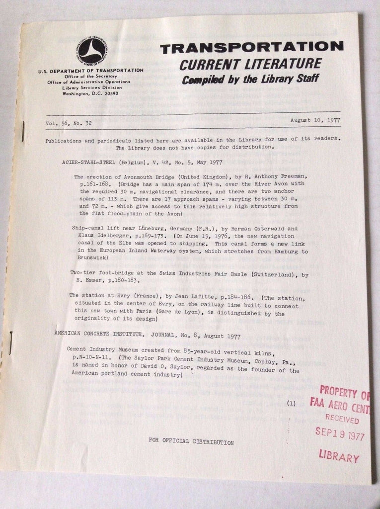 Transportation Current Literature Magazine August 10, 1977 FAL 050517nonrh
