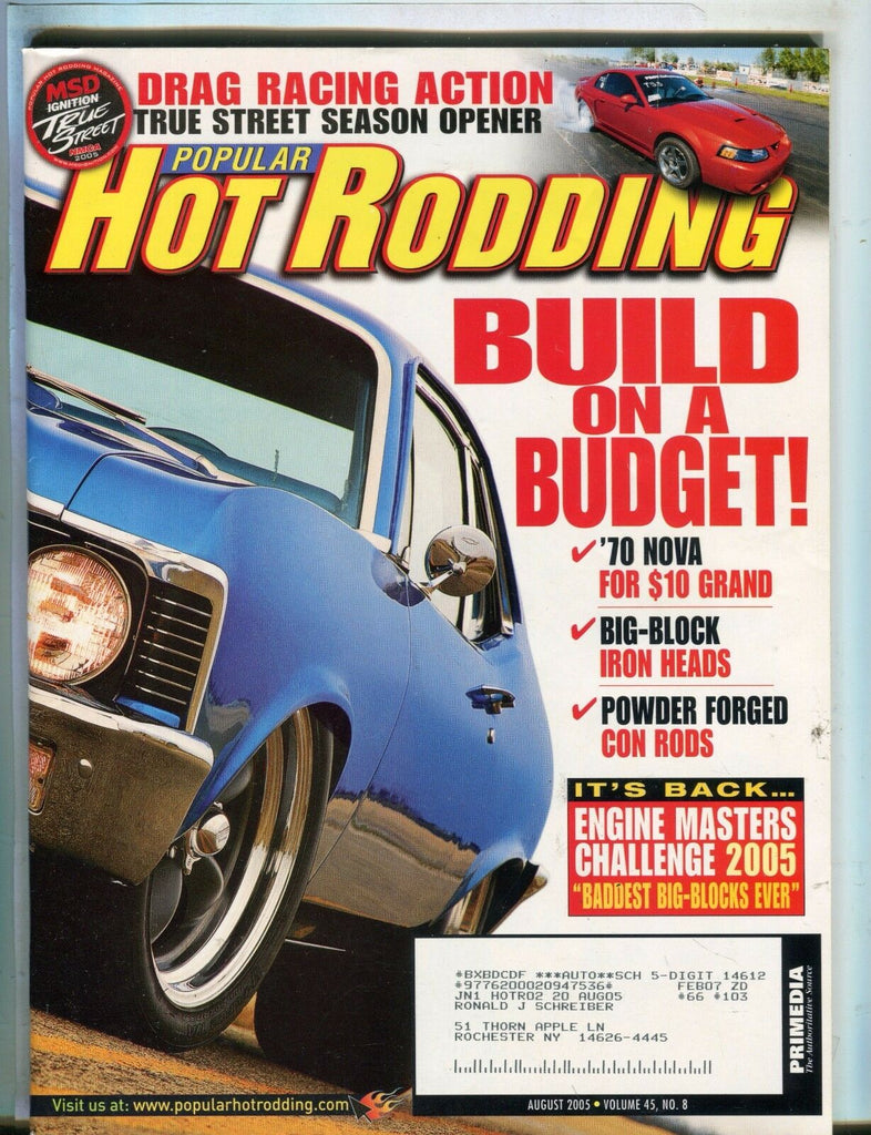 Popular Hot Rodding Magazine August 2005 '70 Nova EX w/ML 050417nonjhe