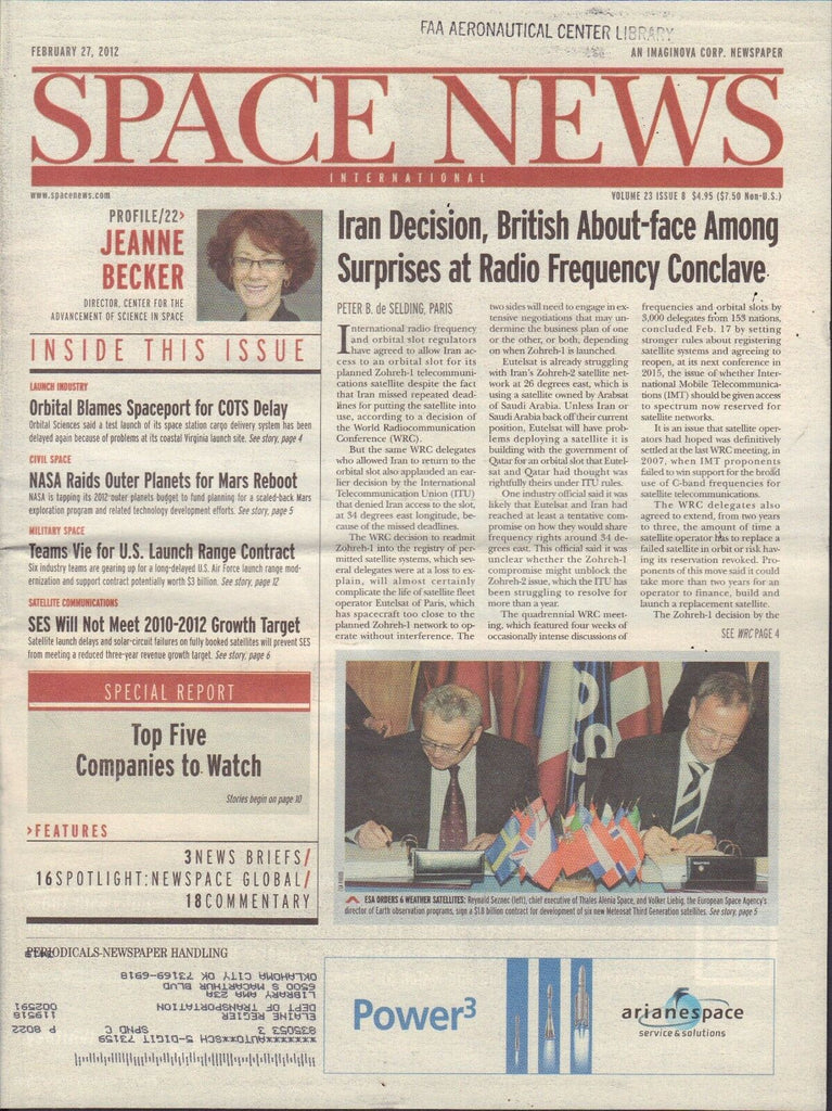 Space News February 27 2012 Jeanne Becker, Iran Decision FAA w/ML 110716DBE