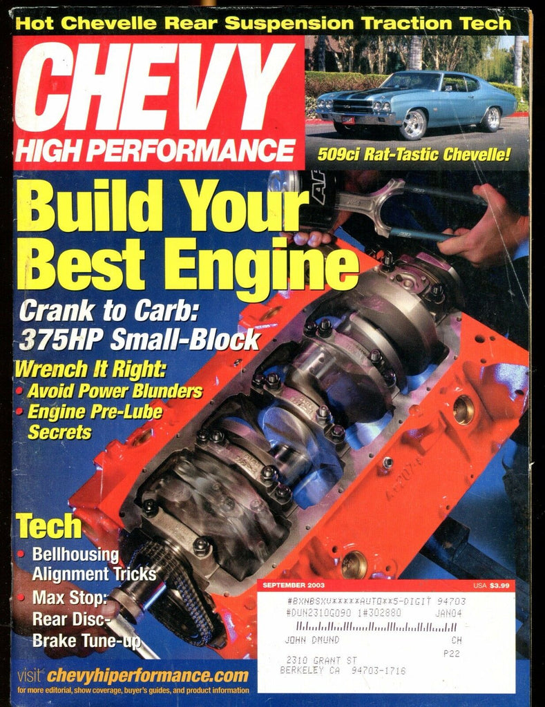 Chevy High Performance Magazine September 2003 Best Engine EX w/ML 022717nonjhe