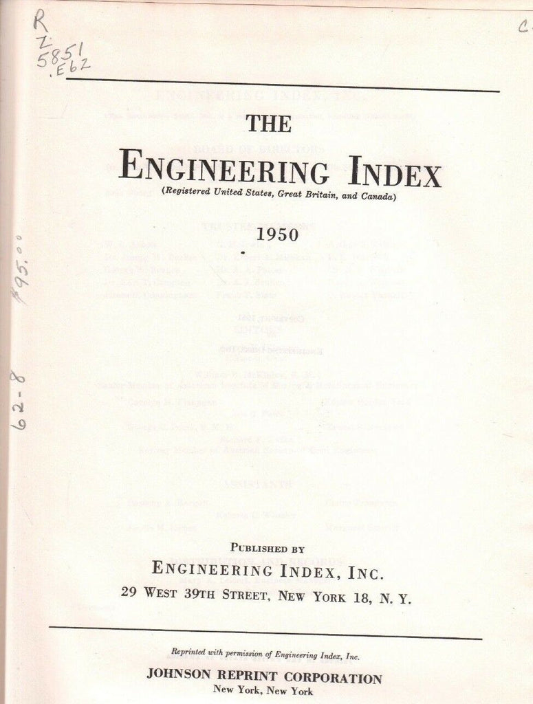 The Engineering Index 1950 by Engineering Index Inc FAA 111918AME