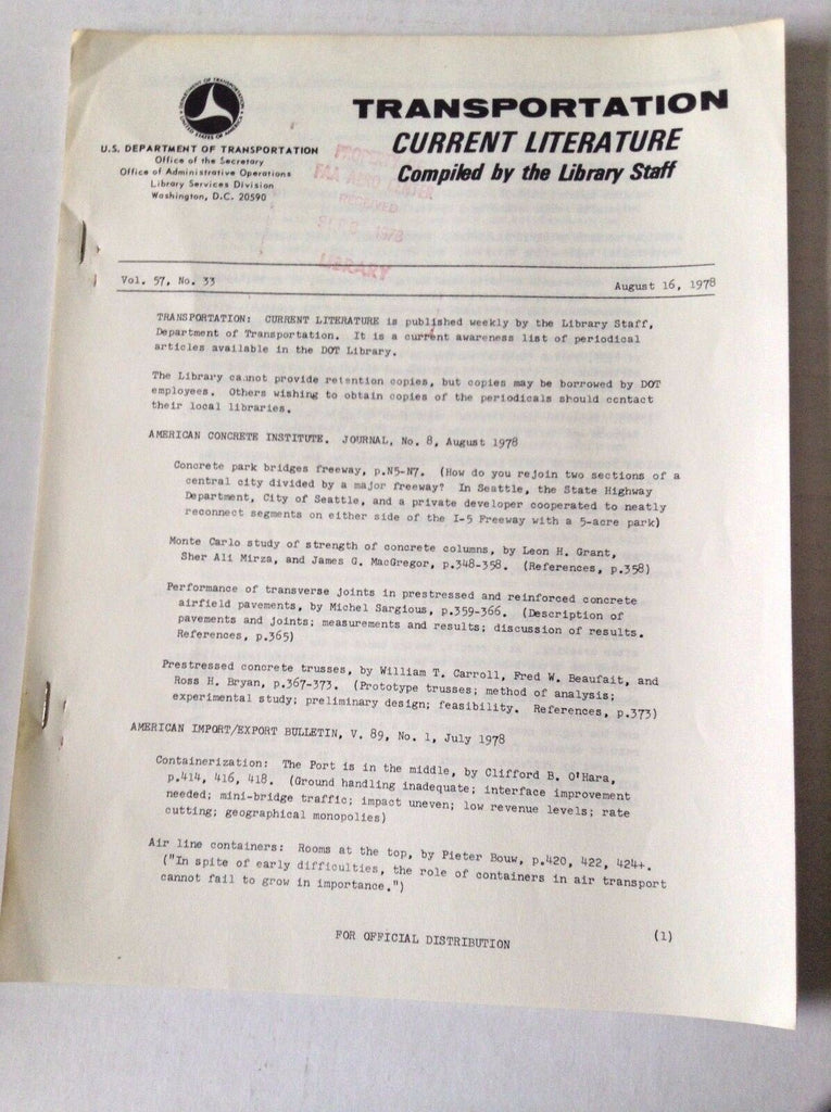 Transportation Current Literature Magazine August 16, 1978 FAL 050517nonrh