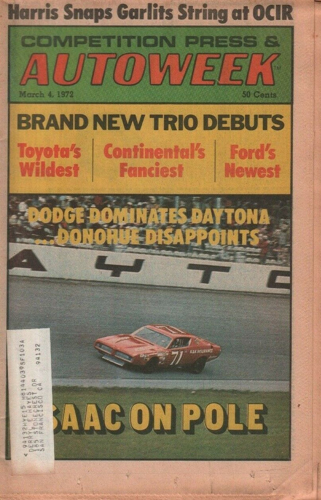 Autoweek March 4 1972 Bobby Isaac Herb Weston w/ML 032619DBE