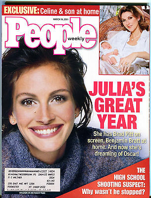 People Magazine March 19 2001 Julia Roberts Celine Dion EX 012216jhe