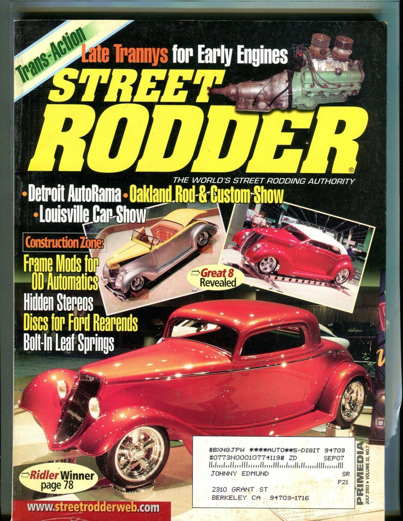 Street Rodder Magazine July 2003 Ford Rearends VG w/ML 042117nonjhe