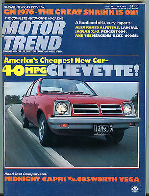 Motor Trend Magazine October 1975 40 MPG Chevette! EX 060916jhe