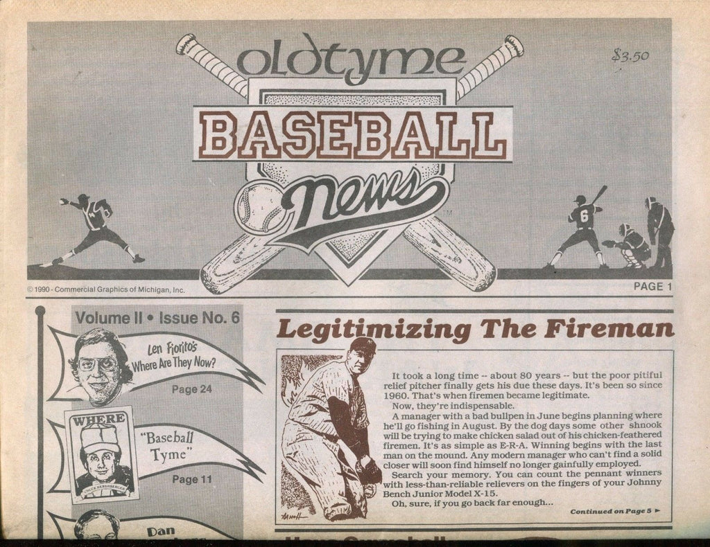 Old Tyme Baseball News Newspaper No. 6 1990 Johnny Sain EX 013017jhe