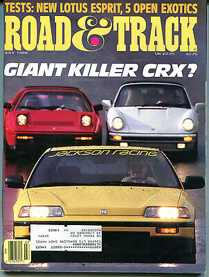 Road & Track July 1988 Giant Killer CRX Lotus Esprit VGEX 122315jhe