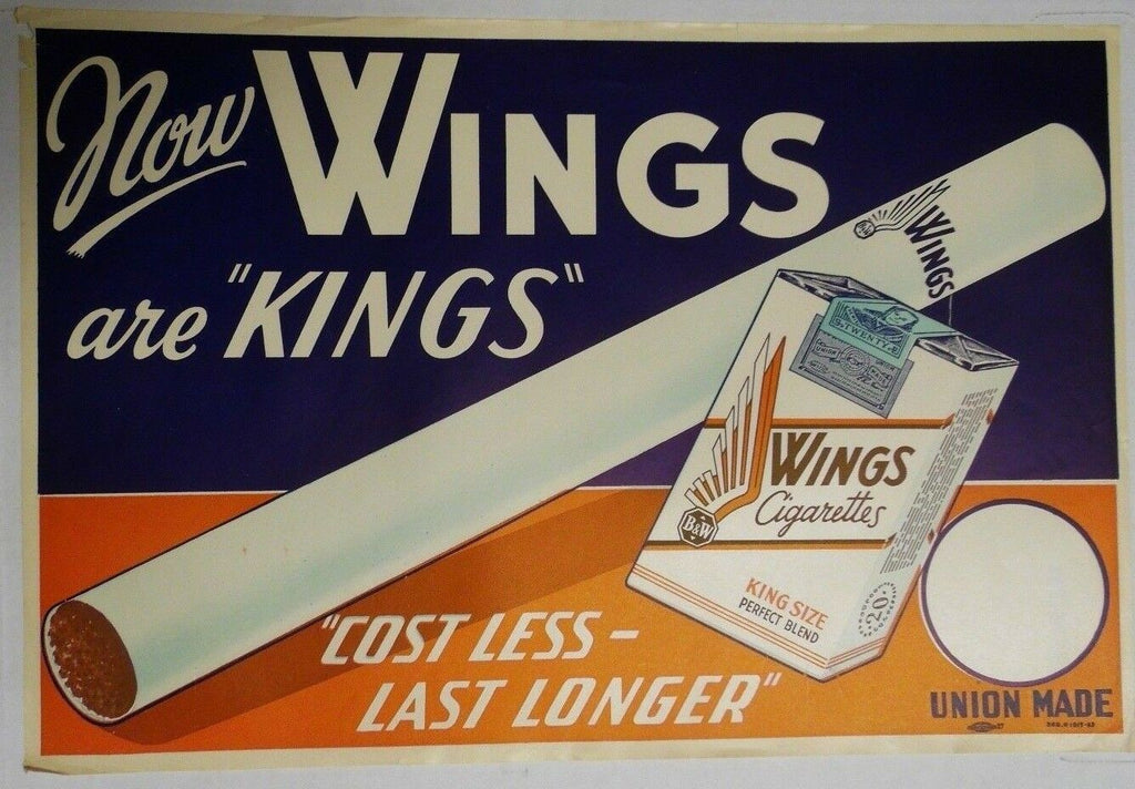Wings Red/Blue 18"x12" Original Cigarette Advert Poster Circa 1930/40