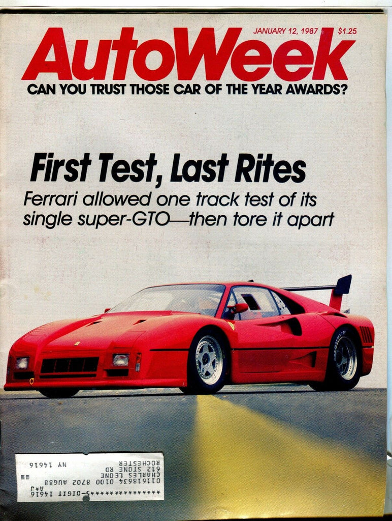 AutoWeek Magazine January 12 1987 Ferrari EX w/ML 021617jhe