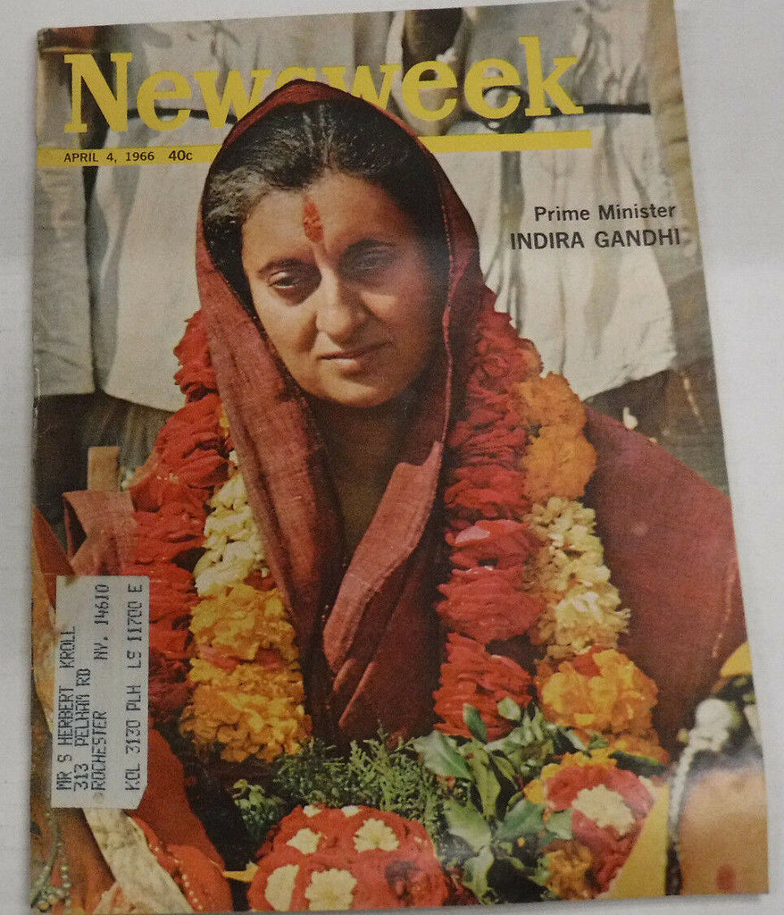 Newsweek Magazine Indira Ganghi April 4, 1966 101116R
