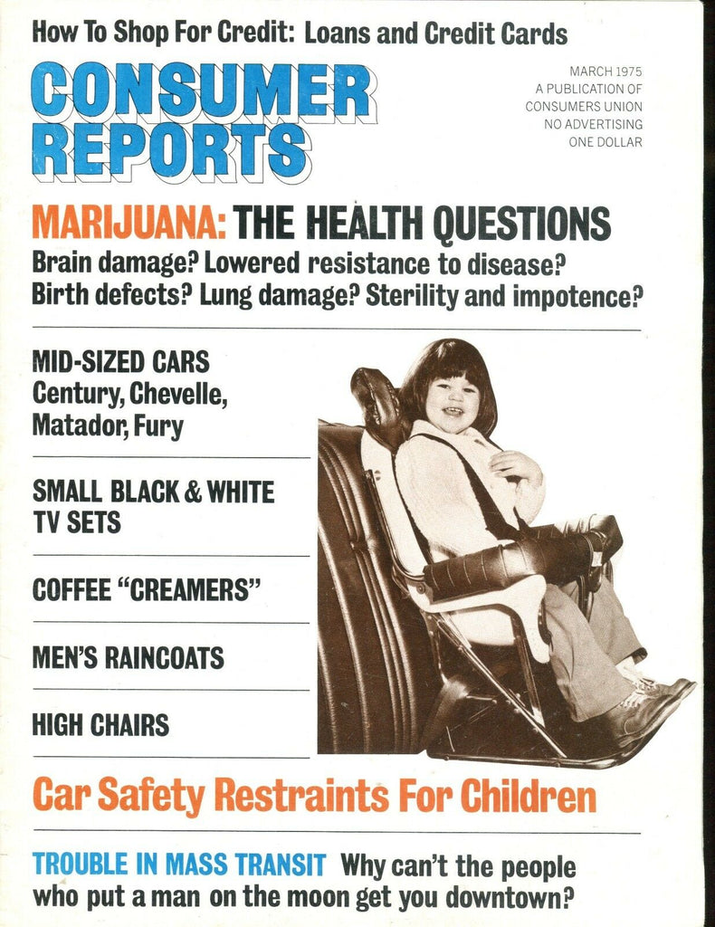Consumer Reports Magazine March 1975 Child Car Seats VGEX No ML 020117jhe