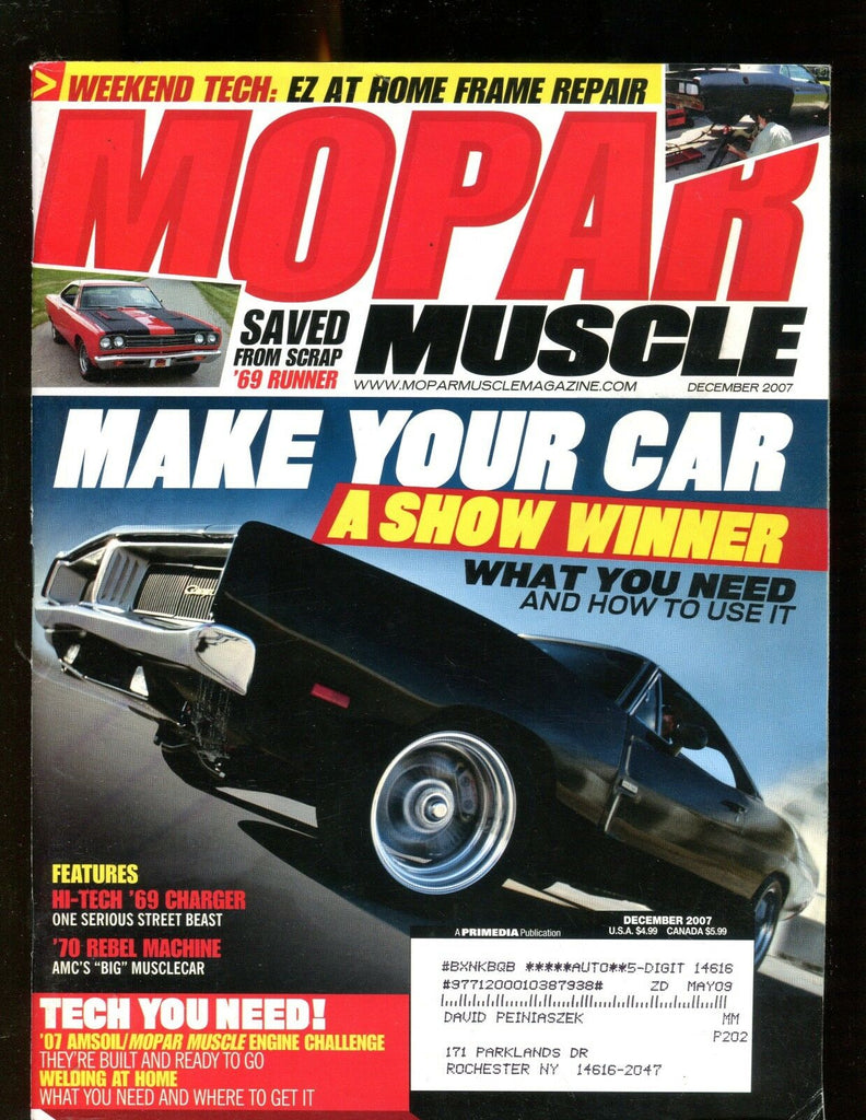 Mopar Muscle Magazine December 2007 '69 Charger EX w/ML 011617jhe