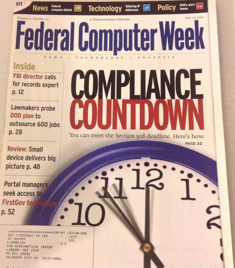 Federal Computer Weekly Magazine Compliance Countdown May 21, 2001 080117nonrh