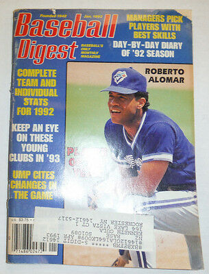 Baseball Digest Magazine Roberto Alomar & Managers Pick Players Jan 1993 020315R