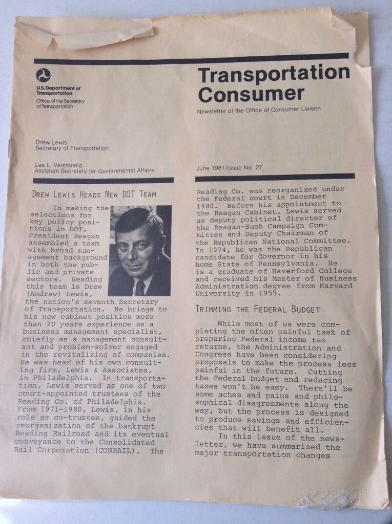 Transportation Consumer Magazine Drew Lewis DOT TEAM June 1981 FAL 050717nonrh