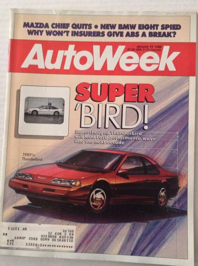 Autoweek Magazine 1989 1/2 Thunderbird January 11, 1988 011617rh