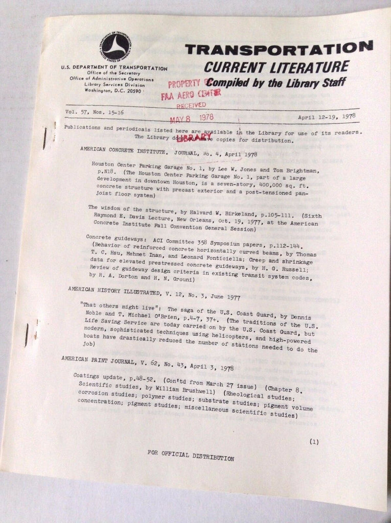 Transportation Current Literature Magazine April 12-19, 1978 FAL 050517nonrh