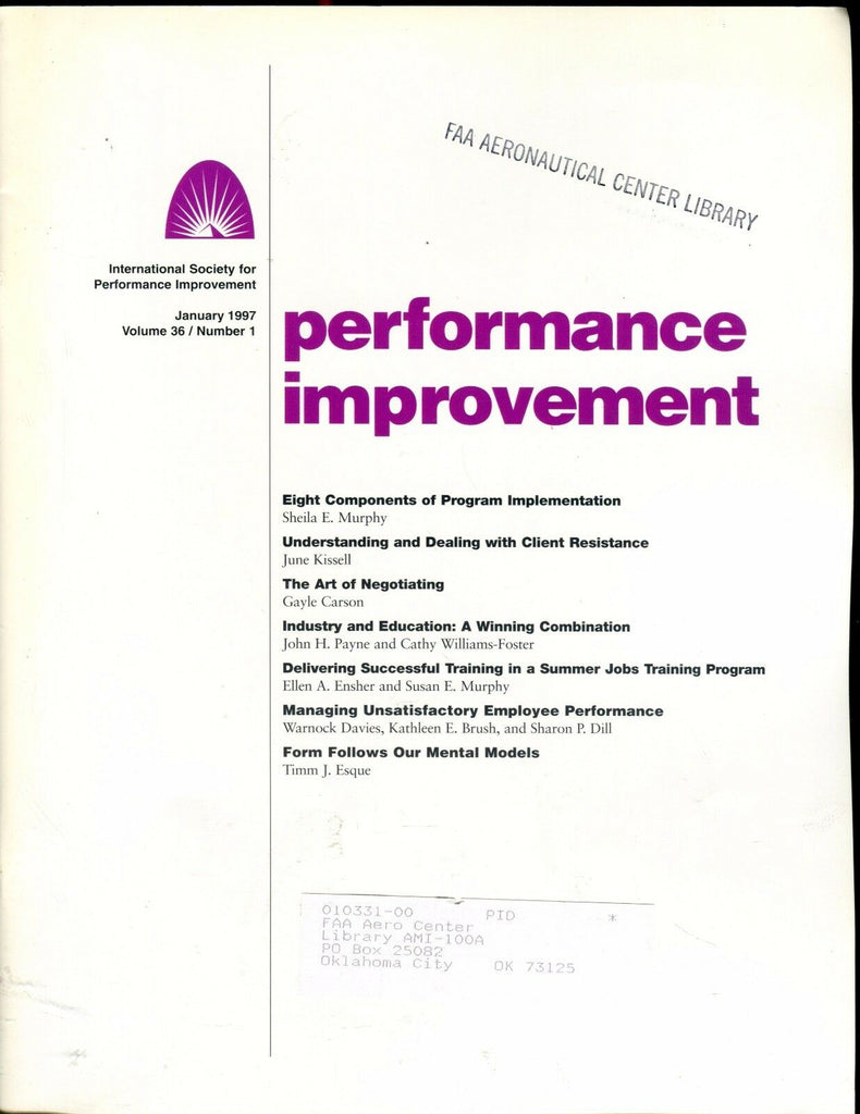 Performance Improvement Magazine January 1997 FAA EX w/ML 022417nonjhe