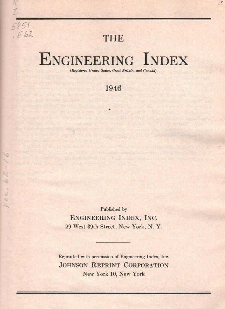 The Engineering Index 1946 by Engineering Index Inc FAA 111918AME2