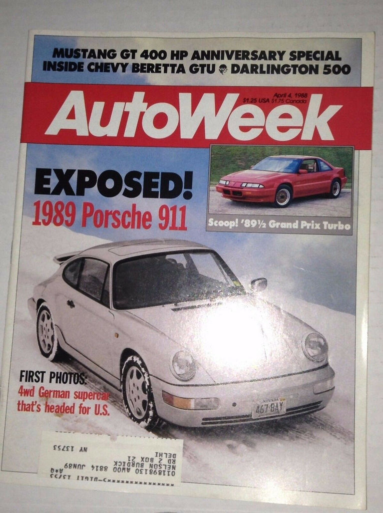 Autoweek Magazine Porsche 911 Grand Prix Turbo April 4, 1988 011717RH