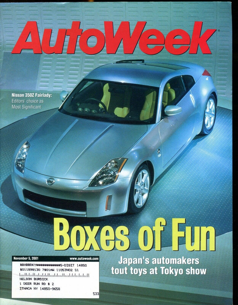 AutoWeek Magazine November 5 2001 Nissan 350Z EX w/ML 022317nonjhe