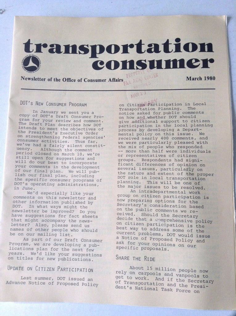 Transportation Consumer Magazine Consumer PRogram March 1980 FAL 050717nonrh