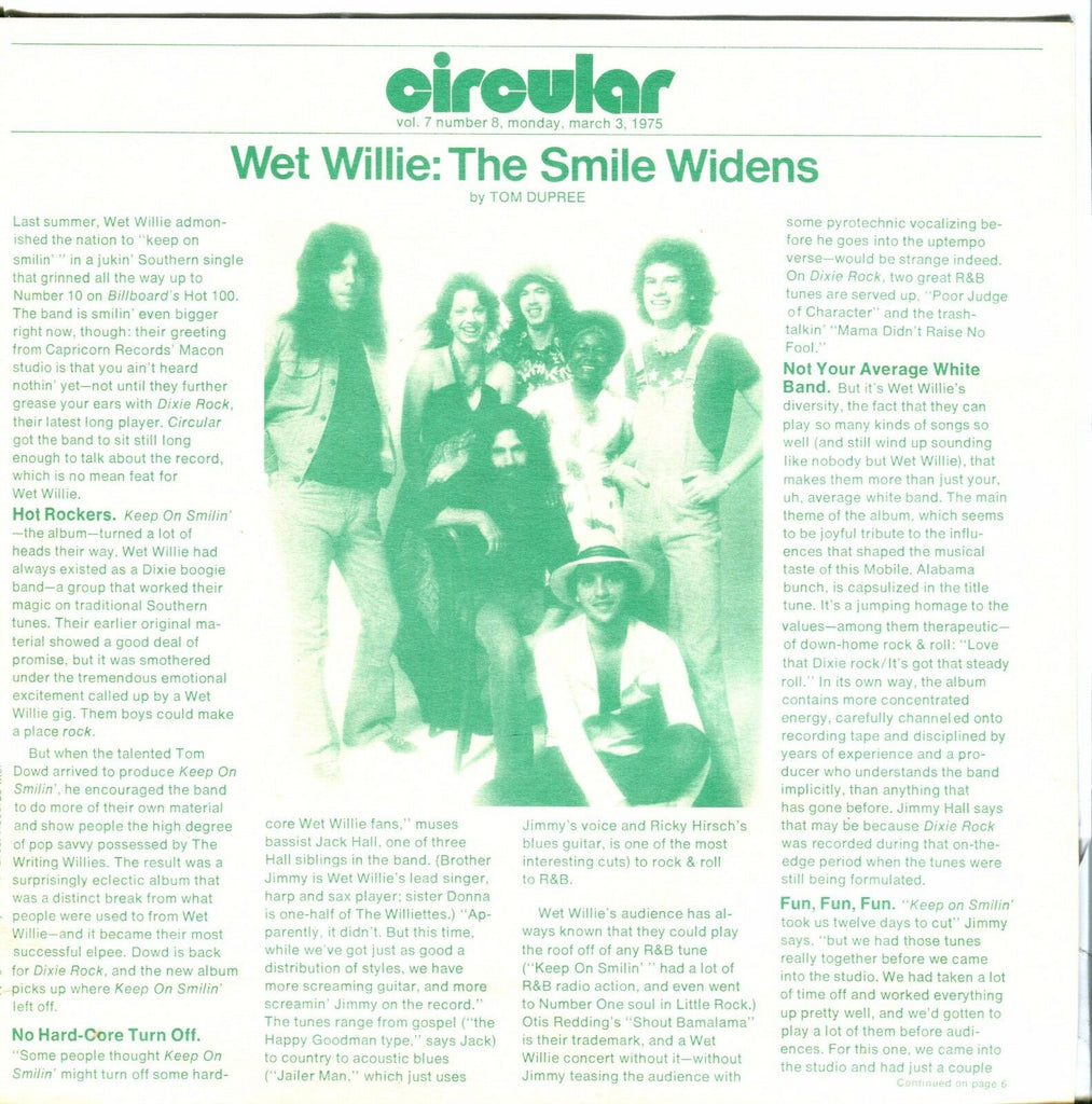 Circular Music Magazine March 3 1975 Wet Willie EX 021917jhe