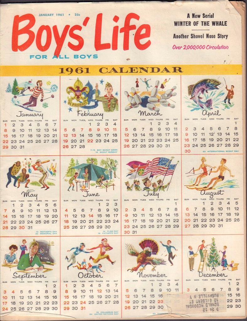 Boys Life January 1961 Calendar, Winter of the Whale w/ML 011717DBE