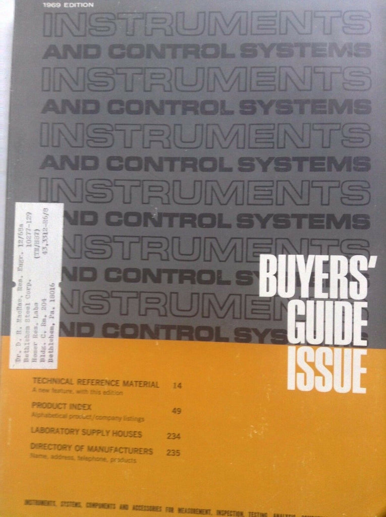 Instruments And Control Systems Magazine Buyer's Guide 1969 Ed. 092717nonrh