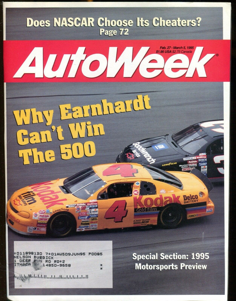 AutoWeek Magazine February 27 1995 Dale Earnhardt EX w/ML 022717nonjhe
